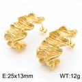 Französische Vintage-Goldohrringe in 25x13 mm mit gebürsteter Metalloberfläche - Unregelmäßiger Wellen-Falten-Stil (KE112263-MZOZ)