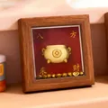 3D Golden Wealth Bowl wall art in a wooden frame with a red velvet background - Wealth from All Sides Frame (1188-51A)