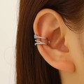 Silver multi-layer ear cuff with crisscross zircon inlay for a minimalist style - Silver Multi-layer Wrap Full Zircon Style (12096)