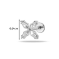Clou d'oreille en titane G23 avec motif étoile à quatre pétales et zircons clairs - Style Trèfle à Quatre Feuilles (T2553-1#) / Argenté