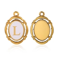 Golden oval stainless steel pendant with white enamel featuring letter L on both sides - Letter L