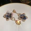 Detail of floral earring with crystal embroidery and a sparkling teardrop pendant - Coffee Embroidery Flower Water Drop Rhinestone (5#)