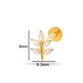 Titanium piercing jewelry featuring golden leaf design with white zircon stone, size 8x6.3mm - Agile Leaf Shape (T2504-6#) / Gold