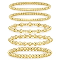 Five-piece stackable gold bead bracelet set with polished metallic finish and elastic bands - Set 01 Gold (5pcs)