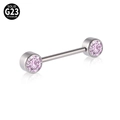 G23 titanium nipple barbell featuring two round pink opal stones in silver finish - Pink Zirconia