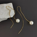 Elegant S925 silver gold pearl tassel earrings displayed on minimalist white stone - 925 Silver / Gold