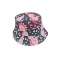 Detailed top view of navy blue bucket hat featuring pink seahorse and shell ocean prints - M (56-58cm) / Cartoon Seahorse & Fish