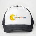 Front view of black and white trucker hat featuring a colorful galaxy sun graphic print - One Size / Black and White