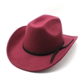 Détail d'un chapeau de cowboy bordeaux avec ruban noir et nœud latéral élégant - M (56-58cm) / Bordeaux