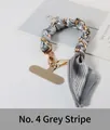 Phone strap with golden chain and grey striped silk ribbon featuring a metal lobster clasp - 4# Grey Stripes
