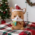 Miniature resin puppy figurine with Santa hat and gift box, sized 5.3cm for holiday decor - Dog