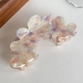 French acetate floral claw clip with colorful marble pattern and pearlescent finish - Pink Purple