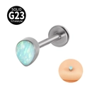 Clou de labret en titane G23 avec incrustation d'opale blanche en forme de goutte - Opale Aurora OP26