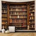 Tapiz de pared vintage con diseño de estantería de libros antiguos para decoración - 73X95CM / Tela de felpa corta / Librería Vintage