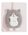 Close-up of a grey and white cat-shaped coral velvet hand towel with hanging loop - Gray