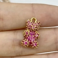 Ciondolo a forma di orso dorato con zirconi magenta micro-incastonati per gioielli DIY - Oro Zirconia Rossa