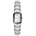Silver square ladies watch with mother of pearl dial and rhinestone markers - Silver White Mother of Pearl