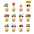 12pcs construction vehicle cake toppers featuring excavator and crane designs for party decor - Excavator Small Toppers