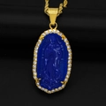 Ciondolo Madonna dorato con centro blu e strass di cristallo su catena a maglie - Solo Ciondolo / Blu