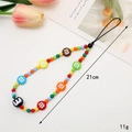 Colorful beaded phone strap with white m-letter charms and vibrant round resin beads - K3965 Rainbow m-bean Phone Chain