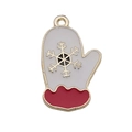Ciondolo a guanto invernale con motivo fiocco rosso e finitura smaltata oro - Guanto Bianco (12262) / 1 Pezzo (15x25mm)