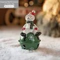 Campanella festiva a pupazzo di neve con dettagli dipinti a mano e base verde, 5x9cm - Grande Stile Pupazzo di Neve di Natale