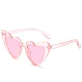 Fashionable heart-shaped glitter sunglasses in translucent pink finish and C18 style - Transparent Pink Frame Pink Lens