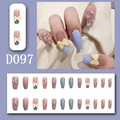 Blue and pink press-on nails set with 3D bows, heart prints, and ballerina shape details - D097 (Glue Type)