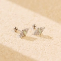 Orecchini in argento S925 con opale e chiusura a vite con dettagli scintillanti - Argento 925 / Oro Bianco