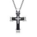 Zilveren punk kruis ketting met zwarte inleg en zirkonen voor heren en dames - Alleen hanger / Zwart
