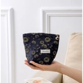 Dark blue daisy canvas makeup bag with gold floral embroidery and secure zipper - Small / Dark Blue Gold Daisy