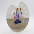 Set pittura con tavolozza a impronta bianca e 6 pennelli colorati per acquerello - Grande Tavolozza Rotonda con Pennelli dal Manico Colorato