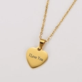 18K gold plated heart pendant necklace with Mom I Love You engraving on white background - Gold Color Mom I Love You