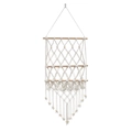 Étagère murale bohème à 3 niveaux en corde de coton avec franges et perles en bois - 45*120cm / Beige