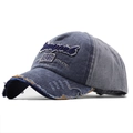 Vintage blue denim patchwork baseball cap with New York 1985 embroidery and distressed edges - Adjustable / Gray