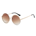 Round semi-rimless sunglasses with gold metal wave bridge and brown gradient lenses - Black with Dots / Gold Frame Gradient Tea