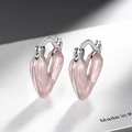 Rosa Emaille Herz Clip-Ohrringe aus 925 Silber mit elegantem U-Form Minimal-Design - Rosa Emaille Herz Ohrclip / Rosa