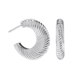 Pendientes de aro tipo croissant plateados con textura y diseño en espiral de estilo retro - Oro Blanco