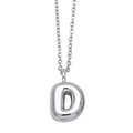 Polished silver metal necklace with a 3D letter D pendant on a white background - Letter D