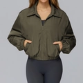 Women's dark olive green windproof sports jacket with zip-up design and elastic cuffs - S / Dark Army Green