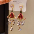 Close-up of vintage waterdrop earrings with zircon crystals and S925 silver needles - Style 28# Silver Pin-Gold-Pink