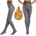 Winterwarme graue glitzernde Fleece-Leggings mit hoher Taille und dickem Innenfutter - Unterteile / 240g Verdicktes Fleece / Metallic Transluzent Grau