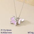 Silver titanium steel necklace with purple fox and pink rainbow enamel pendants - Purple Dog Rainbow Set (KN290920-GC) / Steel Color (Silver)