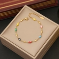 Gold-plated evil eye charm bracelet with multicolored enamel pendants on jewelry box - Multicolor Enamel Evil Eye Style (5#)