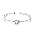 Minimalist silver knot bangle with spherical ends in 925 sterling silver finish - Platinum Plated Knot and Bead Tip Bangle 7.3g