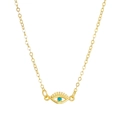 Detailansicht des Evil Eye Anhängers mit blauem Türkis an einer goldenen O-Kette - Türkis Auge