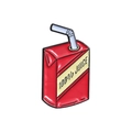 Red enamel juice box brooch with 100% JUICE text on clean white background - 100% Juice Box