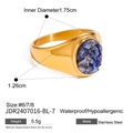 Golden stainless steel signet ring with blue lapis stone inlay and textured gold finish - Stainless Steel Signet Blue Stone Ring (JDR2407016-BL-7)