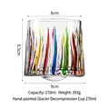 Hand-painted 270ml thick glass whisky tumbler with glacier texture and colorful stripes - Multicolor Glacier Pattern