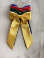 Set of four satin ribbon bow hair clips in yellow, red, green, and blue colors - Duckbill Hair Clips / Yellow